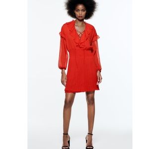 ZARA SHORT RUFFLED DRESS RED SIZE M